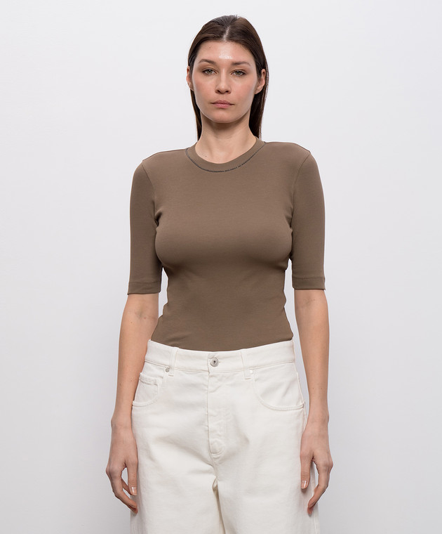 Brunello Cucinelli Коричневий топ з ланцюжком моніль MPTC8BJ310 зображення 2