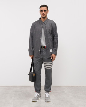 Thom Browne Серые джогеры из шерсти с брендовыми полосками MTT030A06146