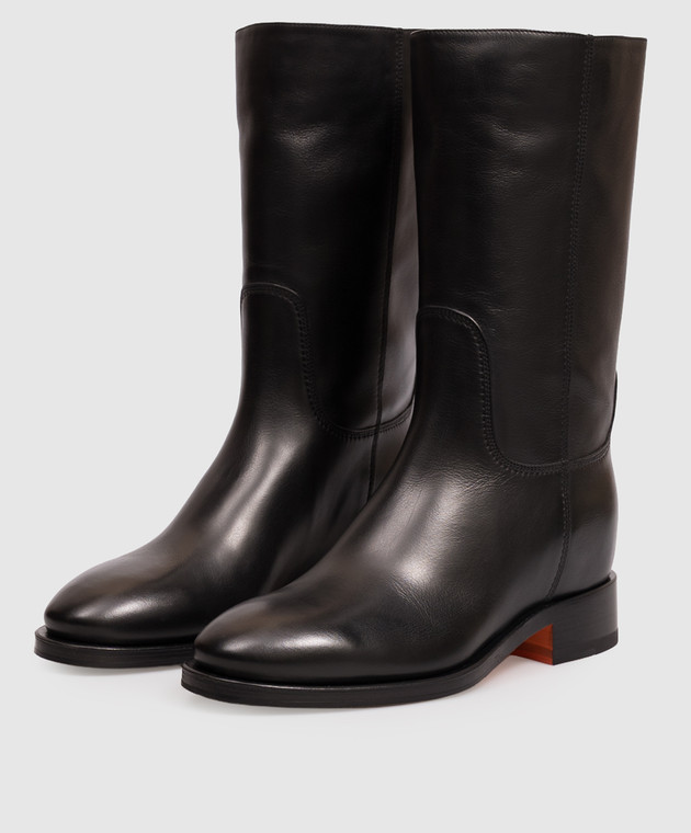Santoni Чорні шкіряні чоботи WSHM57520BJ2BLGA зображення 2