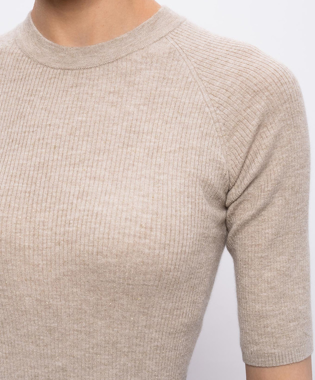 Brunello Cucinelli Бежевый топ с кашемиром в рубчик M9A822200P изображение 5