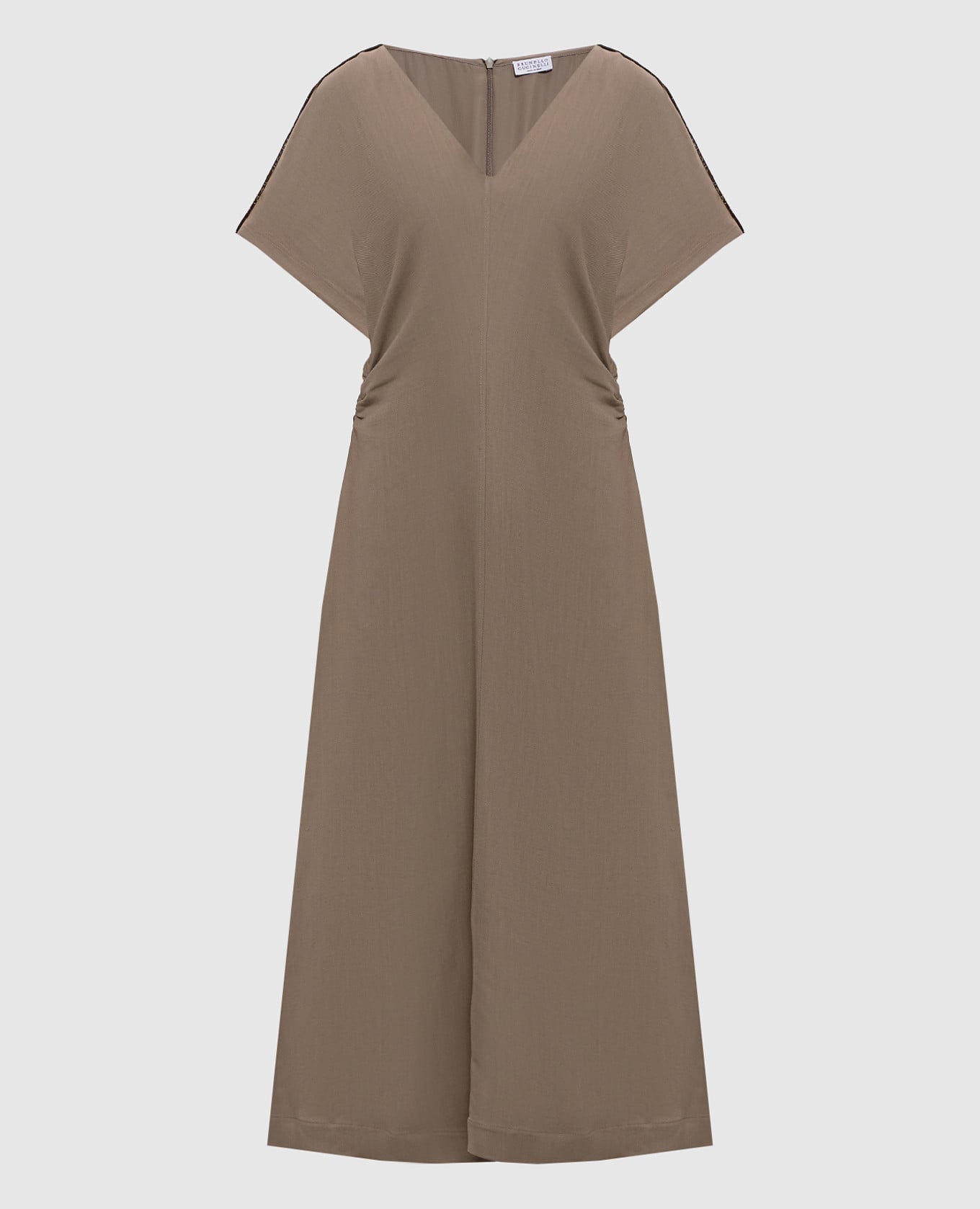 Коричневое платье миди с льном