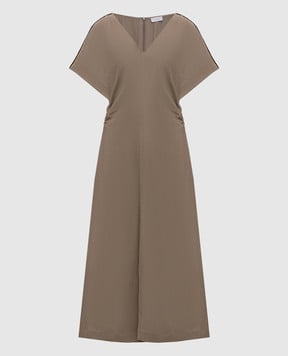 Brunello Cucinelli Коричневое платье миди с льном MH126AHE42