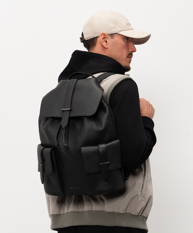 Orciani Чорний шкіряний рюкзак Jones з фактурним логотипом P00750SOF зображення 2