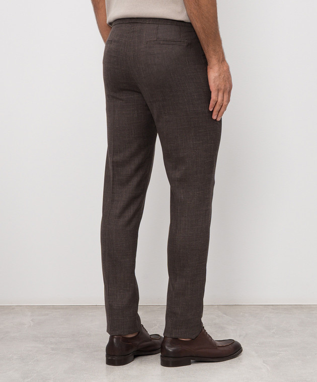 Enrico Mandelli Коричневые брюки из шерсти, шелка и льна GYM02B6020 изображение 4