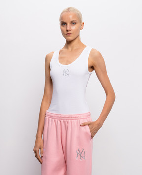 Sporty & Rich Белая майка Yankees с кристаллами TO136718635WH01
