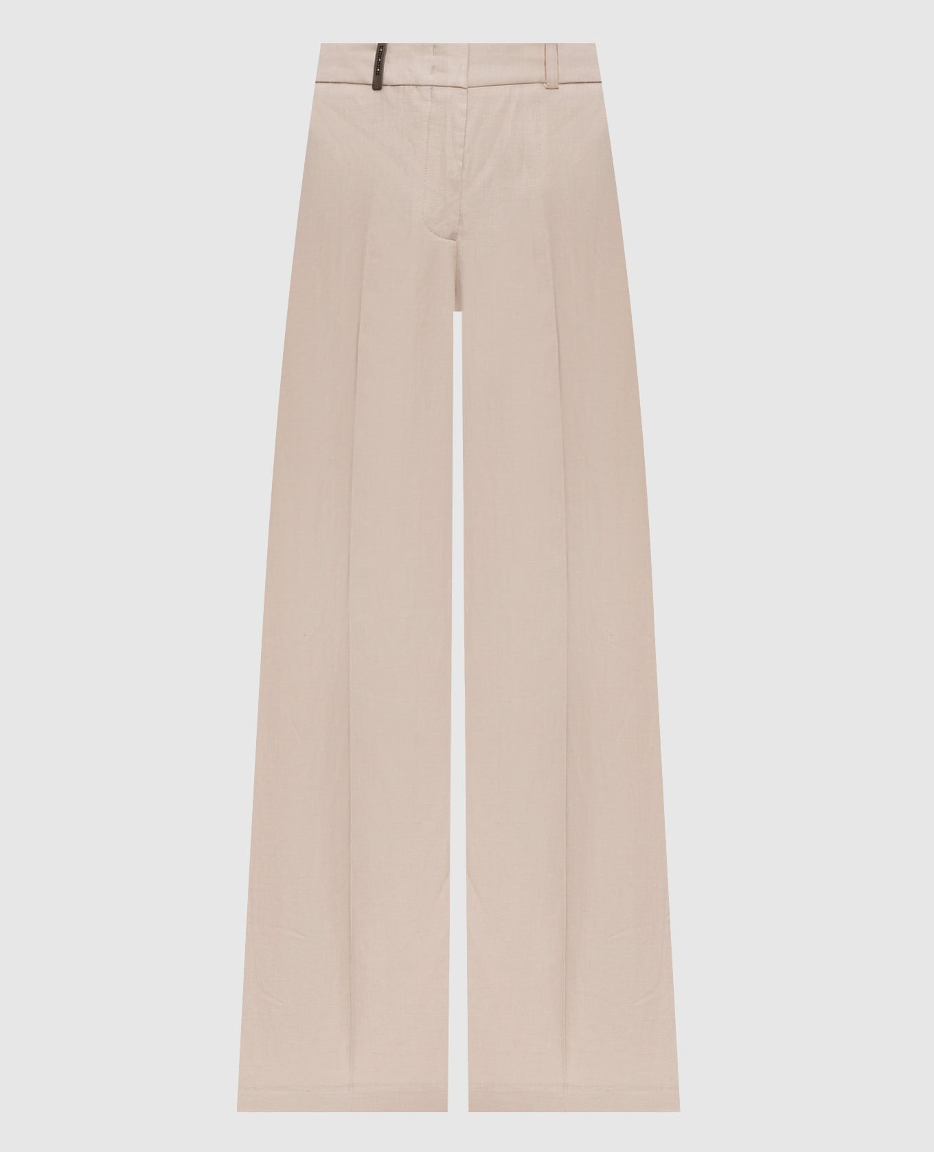 Бежевые брюки из льна с брендовым патчем