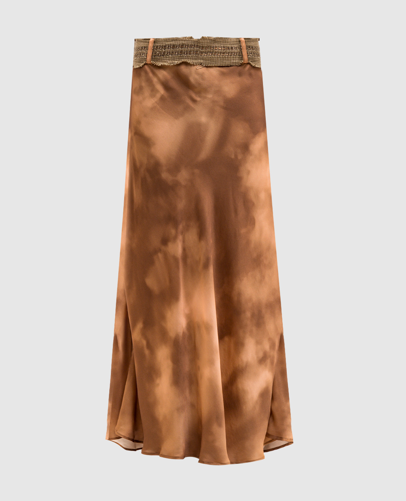 Коричнева спідниця в принт з поясом