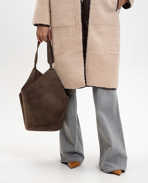 Khaite Коричневая замшевая сумка Lotus с логотипом HAITEBAG