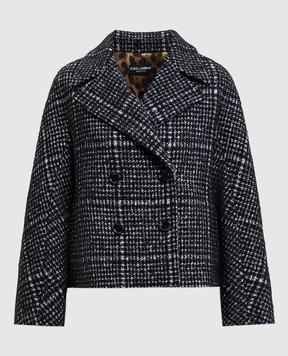 Dolce&Gabbana Чорне укорочене двобортне пальто з вовною альпаки та шовком F27GDTFQZAO