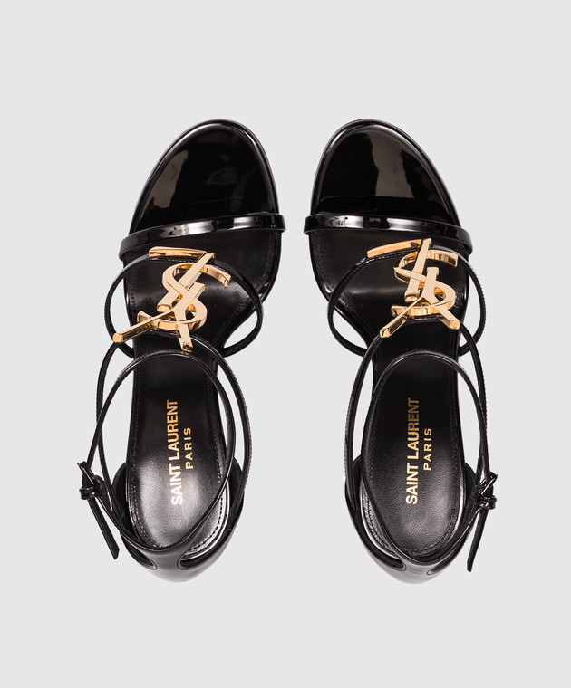 Saint Laurent Черные кожаные лакированные босоножки Cassandre 6301091TVKK изображение 4