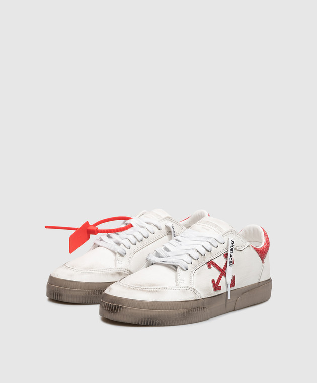 Off-White Шкіряні кеди Vulcanized кольору аворі з вінтажним ефектом OF06386609 зображення 2