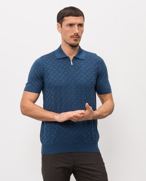 Bertolo Cashmere Синє поло із шовку у візерунок 902532002544