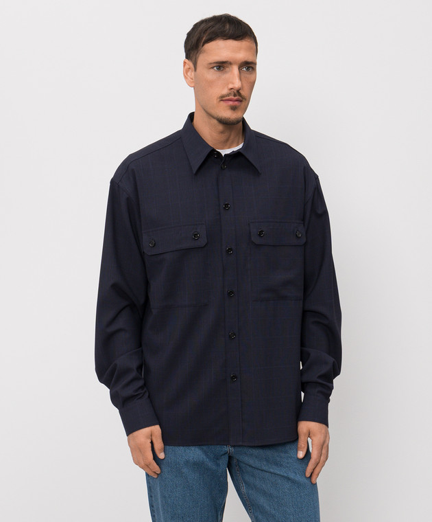 Dolce&Gabbana Синя сорочка з вовни в клітинку G5OG7TFQ2NJ зображення 3