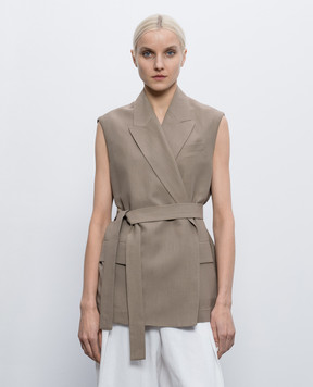 Brunello Cucinelli Коричневий жилет на запах з льоном MH1267754