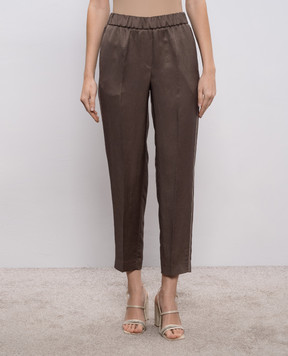 Peserico Коричневі штани з льоном з ланцюжком моніль A0407201926