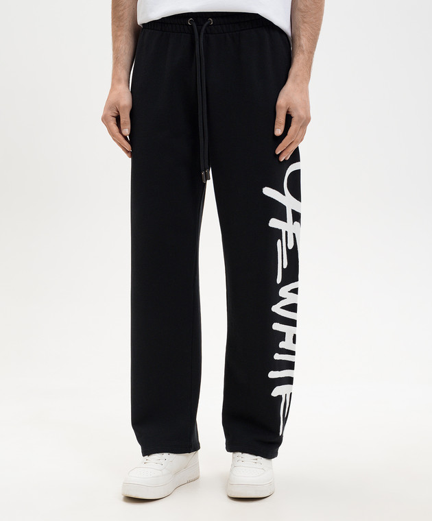 Off-White Черные спортивные брюки с контрастным принтом логотипа 44MCH05AS26F00B изображение 3