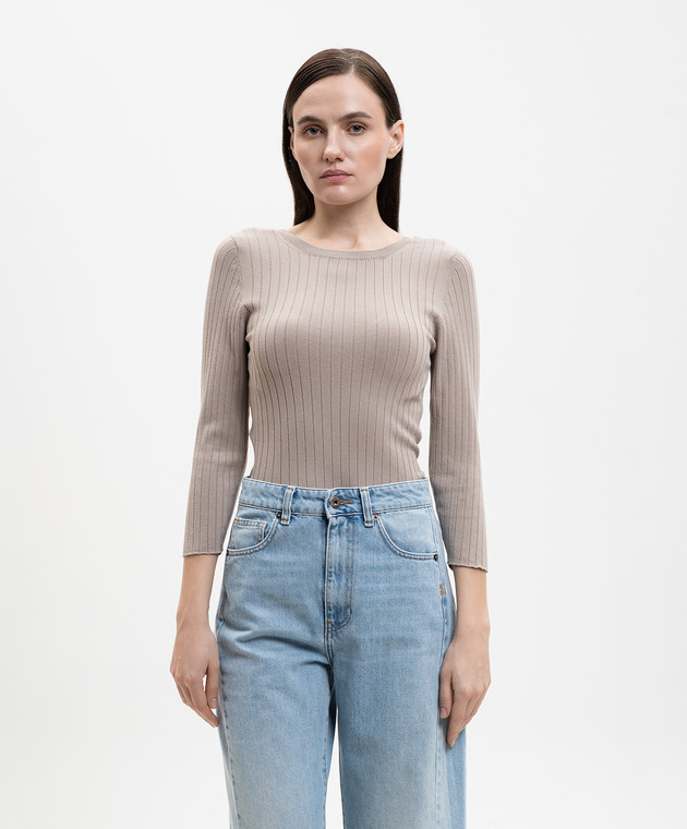 Solotre Бежевый топ в рубчик M3AB0039 изображение 3