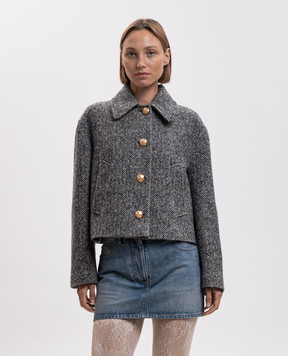 Valentino Серое укороченное пальто с шерстью в узор 9B3CJ485ABG