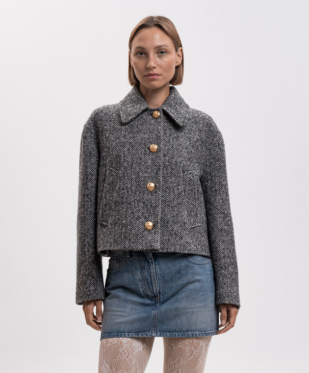 Valentino Серое укороченное пальто с шерстью в узор 9B3CJ485ABG изображение 3