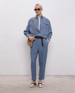Brunello Cucinelli Сині штани з льоном з ланцюжком моніль MH126P8292
