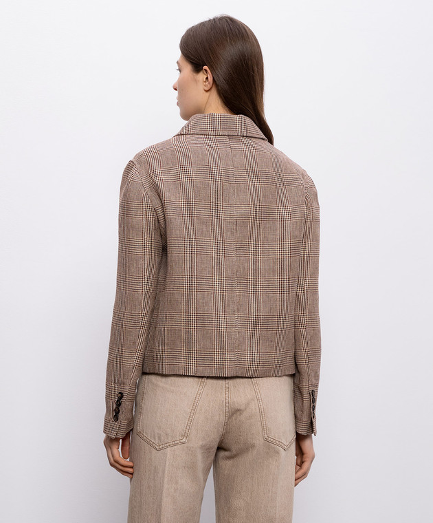 Brunello Cucinelli Коричнева куртка з льону у віндзорську клітинку ML1227583 зображення 4