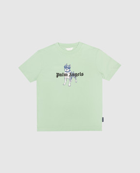 Palm Angels Детская зеленая футболка с брендовым принтом PBAA003S26JER008