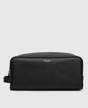 Saint Laurent Чорний шкіряний несесер з принтом логотипа 6093471GF0N