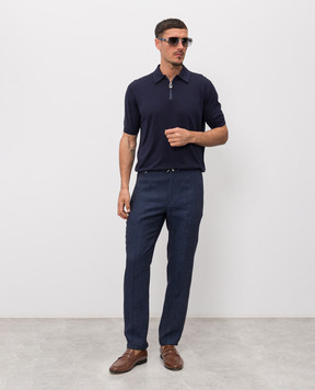 Stefano Ricci Синє поло із шовку зі шкірою крокодила K616006Z41F26102