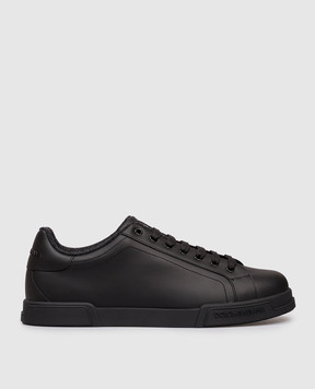 Dolce&Gabbana Чорні шкіряні кросівки Portofino з логотипом CS2373AQ453