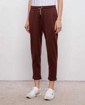 Brunello Cucinelli Коричневі спортивні штани з шовком MD828SB899