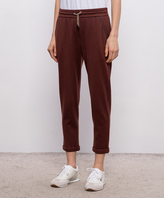 Brunello Cucinelli Коричневі спортивні штани з шовком MD828SB899 зображення 3
