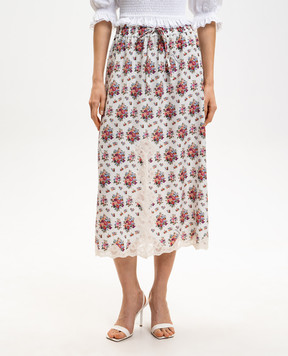 Dolce&Gabbana Белая юбка с шелком в принт с кружевом F4DBCTIS10G