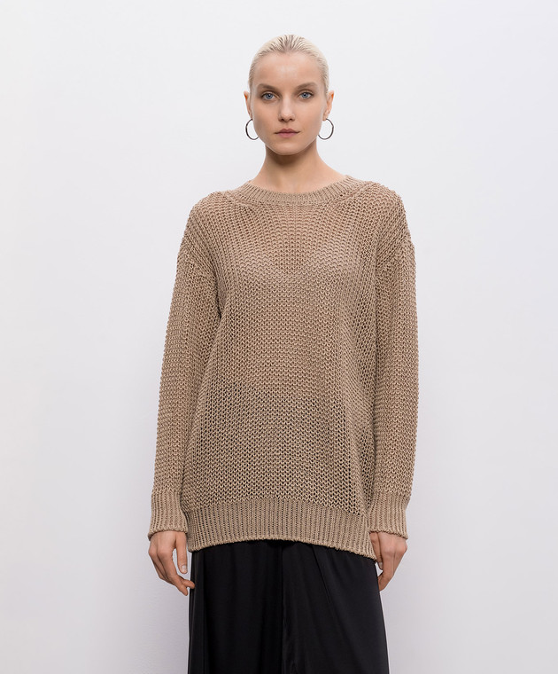 Intoca Бежевый ажурный свитер из льна 261LILLPO0102 изображение 3