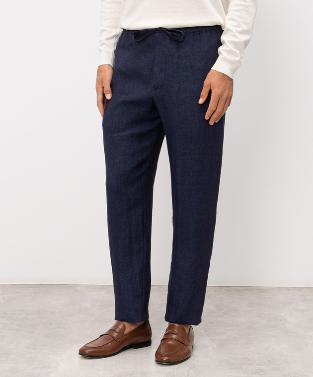 Canali Сині штани з льону AE05958U97003 зображення 3