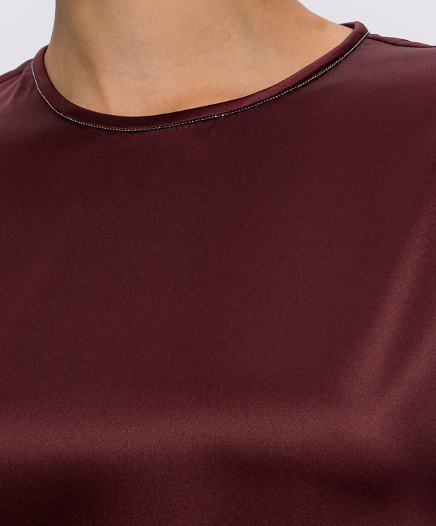 Brunello Cucinelli Бордовая блуза из шелка с цепочкой мониль MPC59DE310 изображение 5