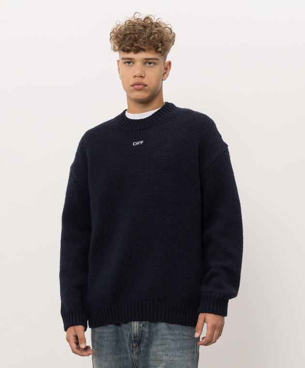 Off-White Синій светр з вовни з вишивкою Arrow 44MHE212F26K001 зображення 3