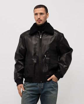 Balmain Чорна шкіряна куртка з хутром FH0TF998LC62