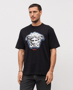 Versace Чорна футболка з принтом емблеми 10133021A16753
