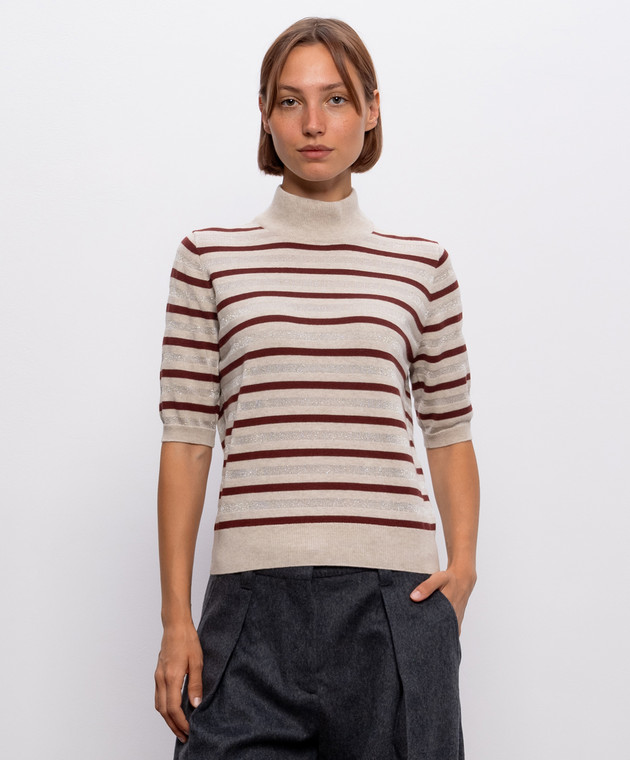 Brunello Cucinelli Бежевий топ з вовни, кашеміру та шовку M16221904P зображення 3