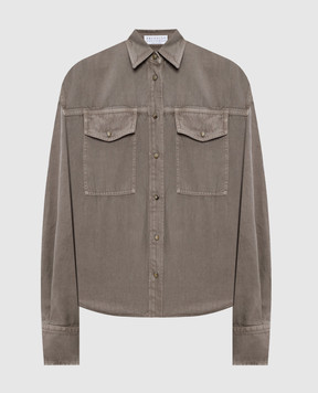 Brunello Cucinelli Коричневая джинсовая рубашка с льном ML996NC206