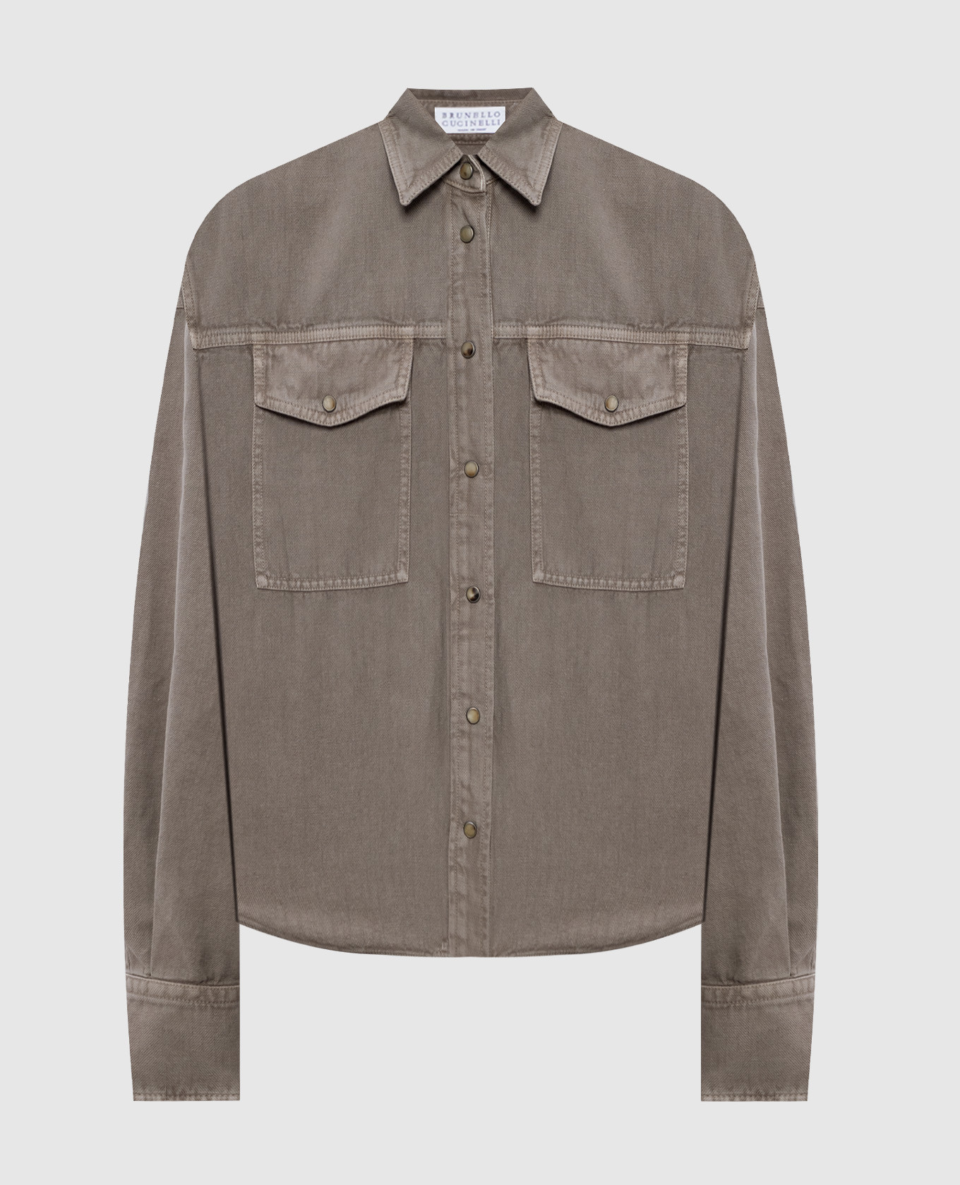 Коричнева джинсова сорочка з льоном