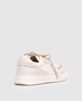 Brunello Cucinelli Дитячі білі кросівки з льоном з ланцюжком моніль BZ8581G425