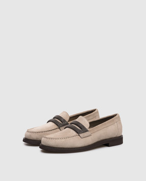 Brunello Cucinelli Бежеві замшеві лофери з ланцюжком моніль MZSFG3237