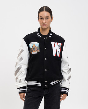 Off-White Чорний комбінований бомбер Wo Saundsystem 2EK006F25FAB003