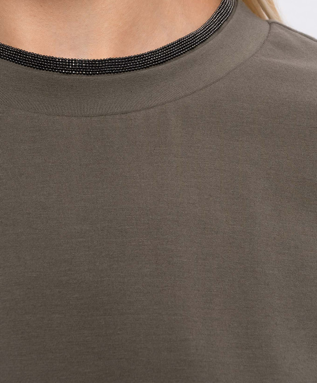 Brunello Cucinelli Футболка цвета хаки с цепочкой мониль M0T18BD200 изображение 4