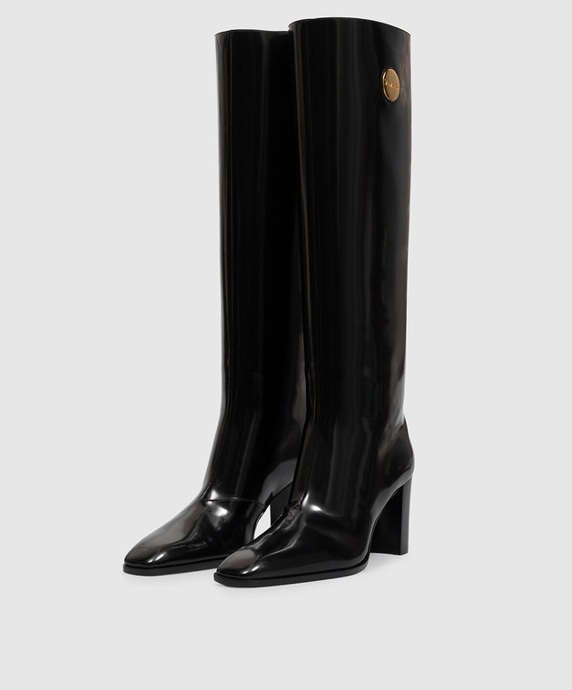 Saint Laurent Черные кожаные сапоги глянцевые Marilyn A001EUAAAZY изображение 2