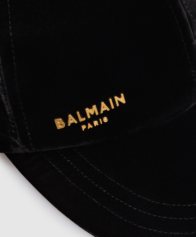 Balmain Черная велюровая кепка с фактурным логотипом HF1XA600VI93 изображение 4