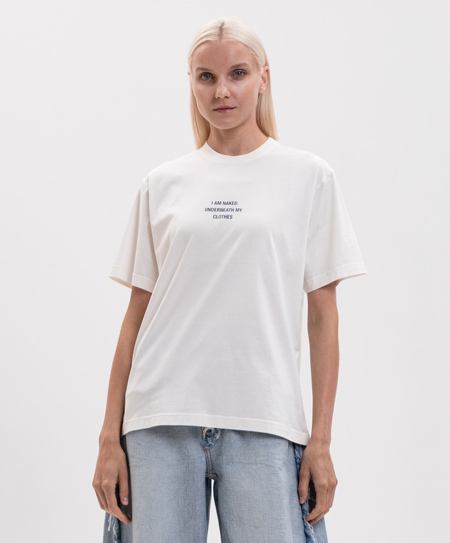 Vetements Футболка кольору айворі з принтом MH27TR173Ww зображення 3