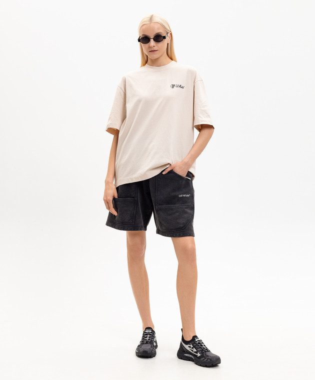Off-White Бежева футболка з принтом логотипа 44MAA120S26J01D зображення 2