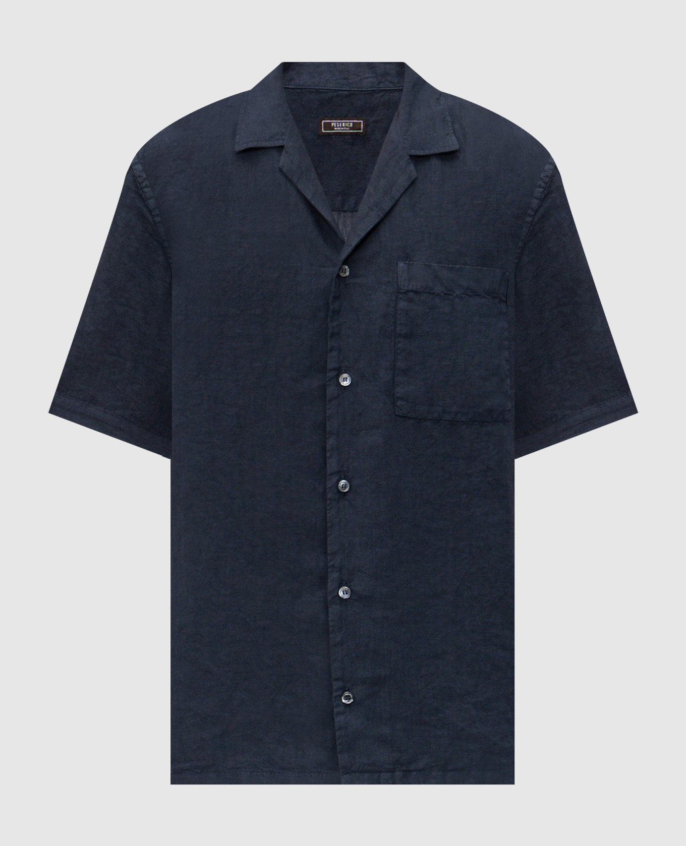 Синяя рубашка с короткими рукавами из льна